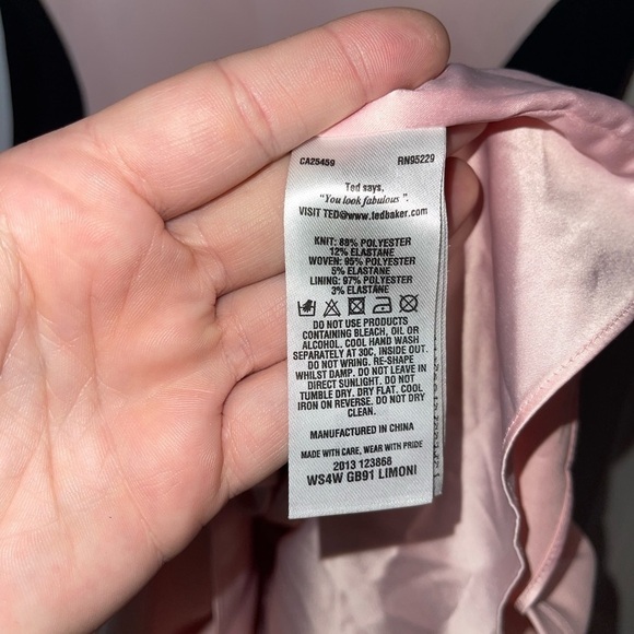 TED BAKER Pink Black Ruffle Hem Short Sleeve Color Block Mini Dress, Sz 2 (4-6) - Picture 4 of 7